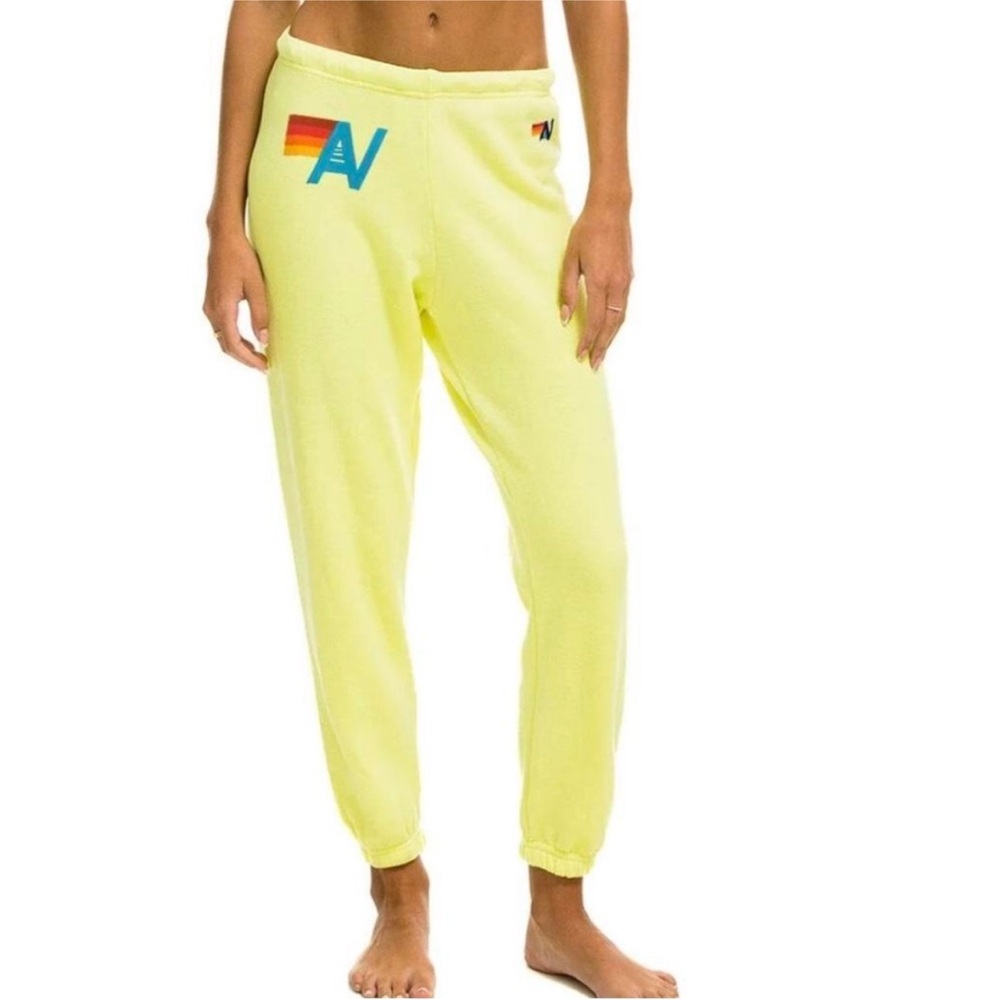 Aviator Nation Logo Neon Yellow Jogger Sweatpants Unisex Adult Size Medium